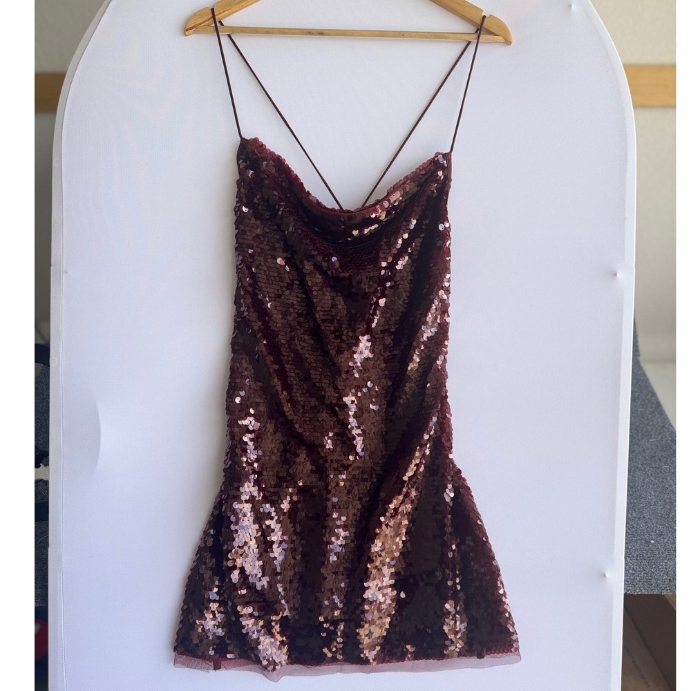 Wild Fable Sequin Mini Dress Burgundy Cowl Neck Backless Party Glam Medium